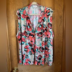 Calvin Klein Floral Poppy Tank/Shell - Size 3X